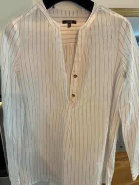 NYDJ White Shirt with Thin Gray Pinstripes